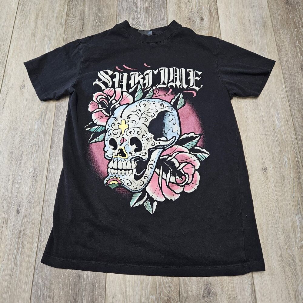 Sublime x Cotton On Skull Roses Tattoo Black Relaxed Boyfreind Tee Women's XXS
